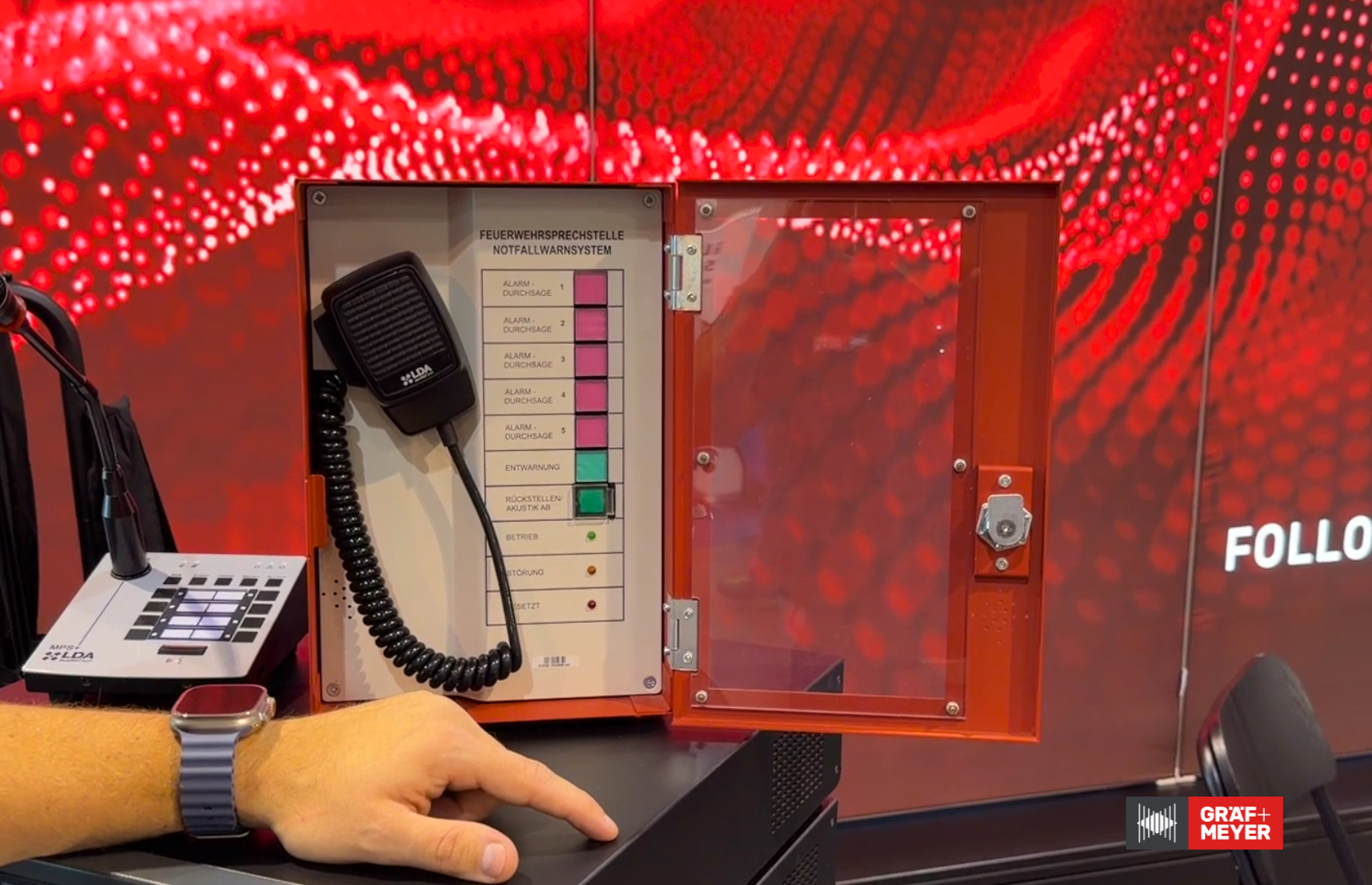 Fire Brigade Intercom Station (FWS) for Electroacoustic Emergency Warning Systems (ENS), developed in accordance with the applicable requirements of ÖNORM F 3033.